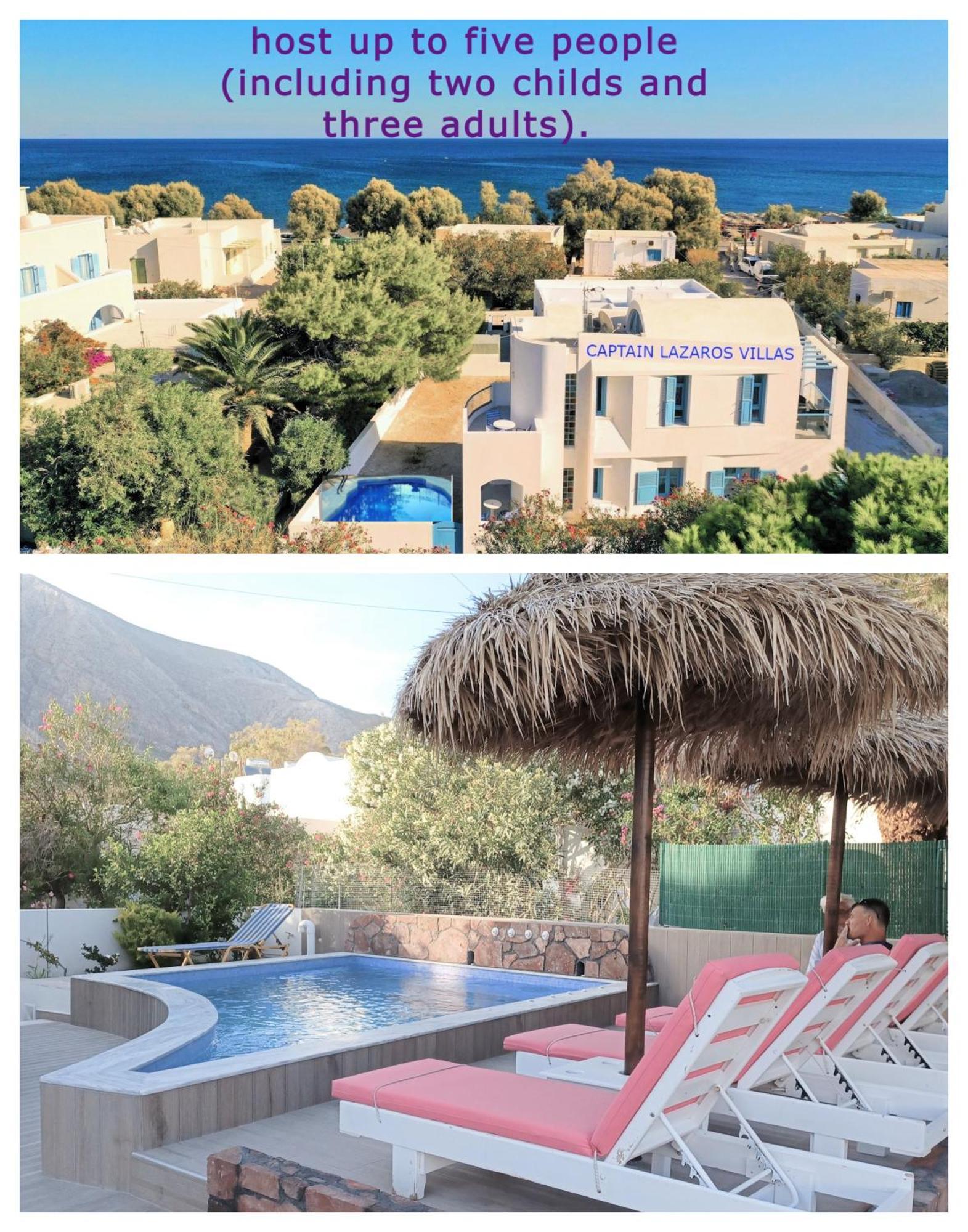 Located By The Sea One Beachfront Private Captain Lazaros Pool Villa With Loft In 750Sqm Spacious Private Plot-Jacuzzi-Sunrelax-Furnished Terace-Gazebo-Private Parking,Sleep 3 Adults And 2 Children, Just Steps From The Black Beach-Seaview Періса Екстер'єр фото